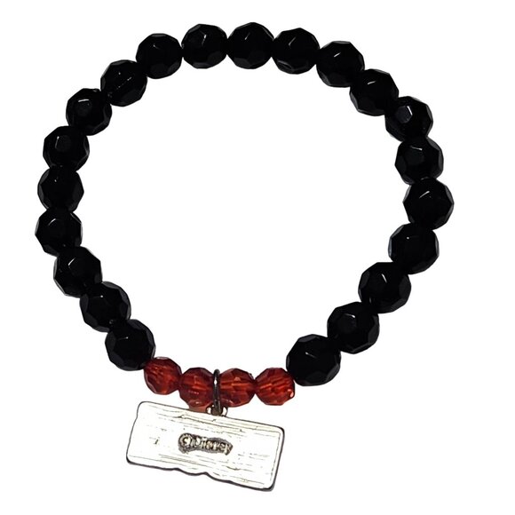 Disney Minnie Mouse Beaded Stretch Charm Bracelet Black Red Beads Jewelry Women - Picture 3 of 5